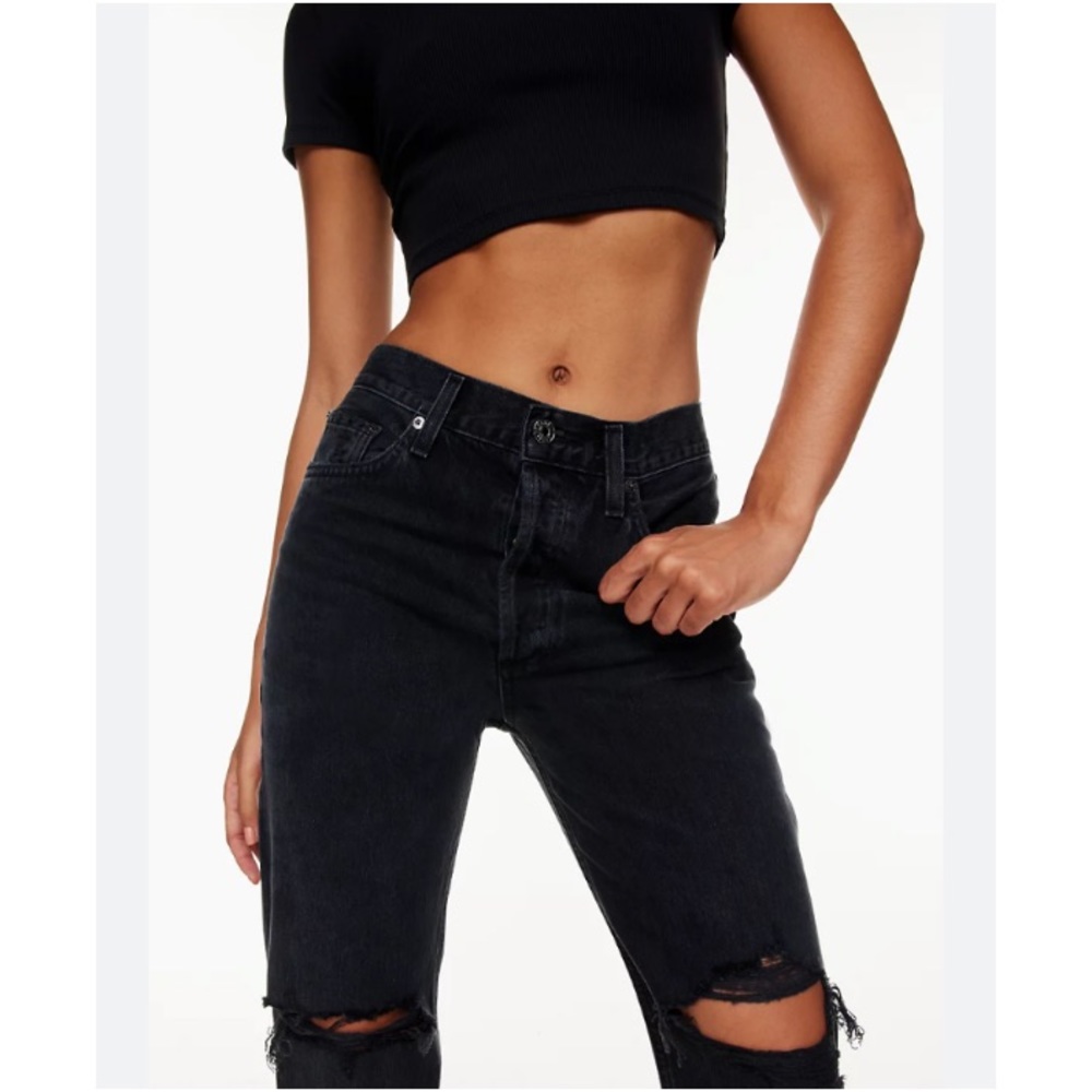 Ripped Raw Distressed Destroyed Frayed Sexy Black Mom Jeans Aeropostale Size 6